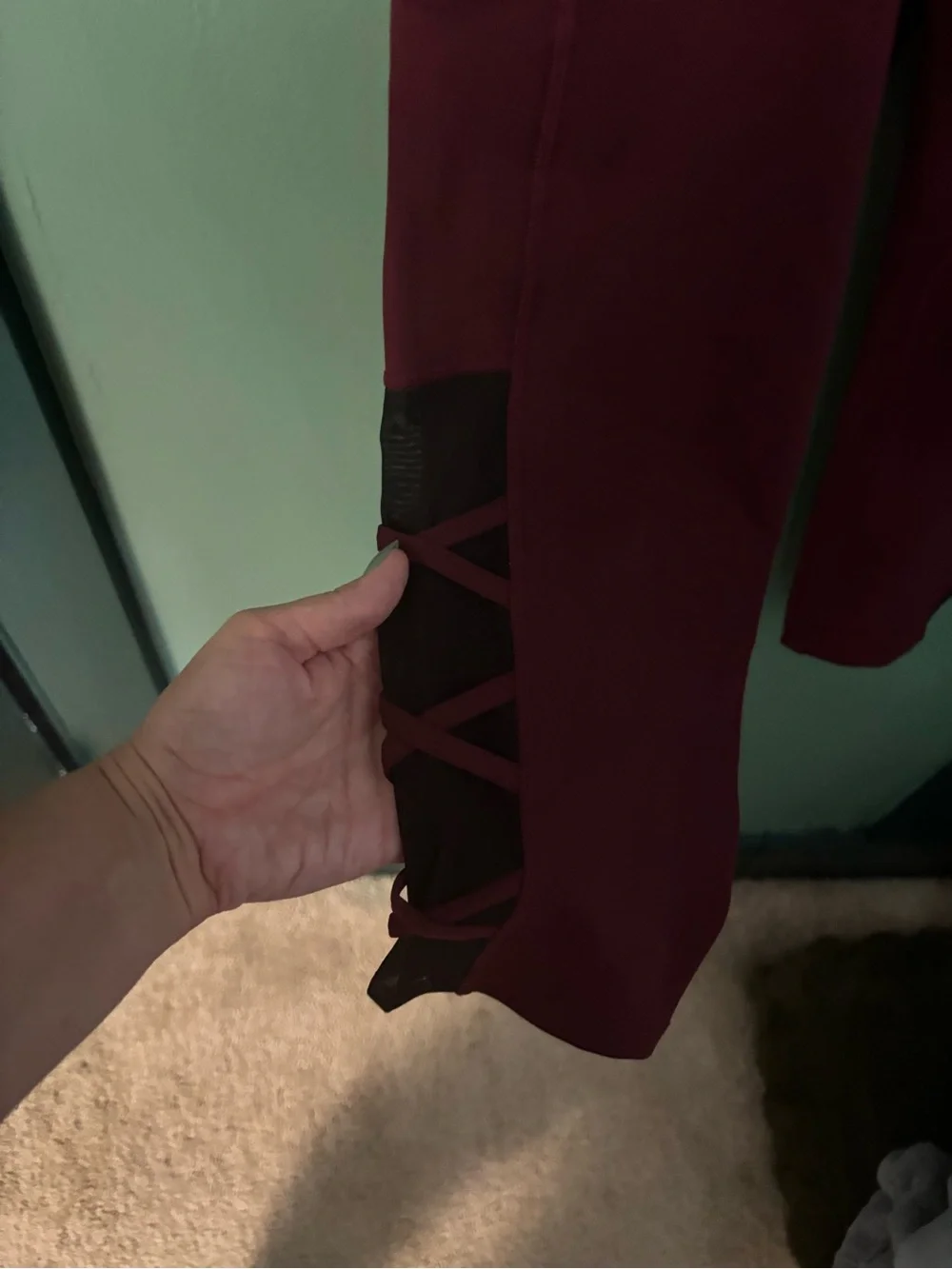 POP Fit Maroon Crop Leggings with Black Ladder Side Panels